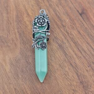 Silver Tone Wrapped Amethyst Green Obelisk Pendant Fae Fairycore Renaissance